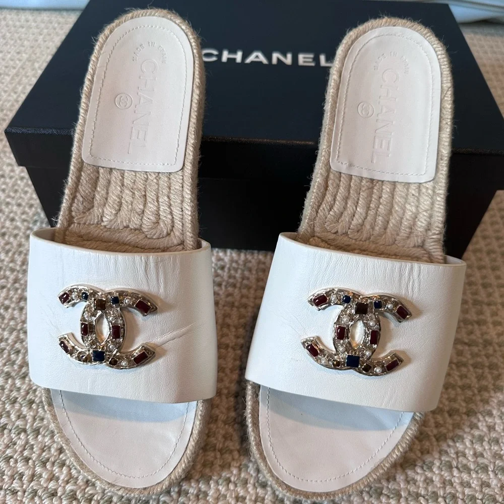 Brand New Never Worn Chanel Stud Encrusted Slides - Picture 1 of 8